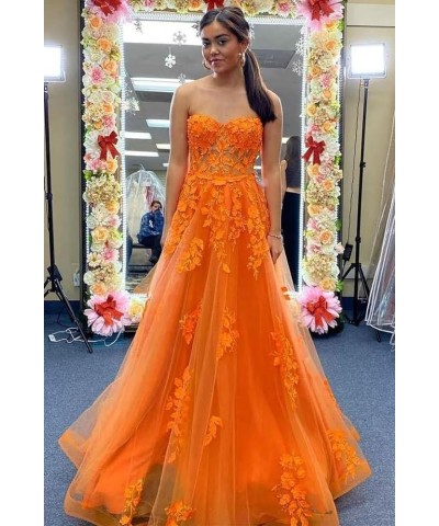 Tulle Lace Appliques Prom Dresses Long Ball Gown for Women Strapless Backless Evening Party Dress Pink $36.90 Dresses