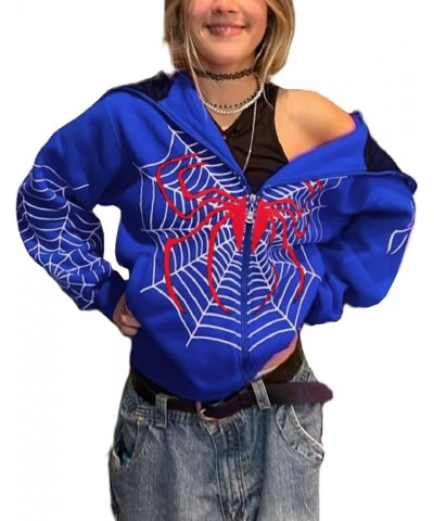 Women Butterfly Skull Long Sleeve Zip Up Hoodie Jacket Lightweight Sweatshirt Coat with Kangaroo Pocket B4 Spiderweb Blue $11...