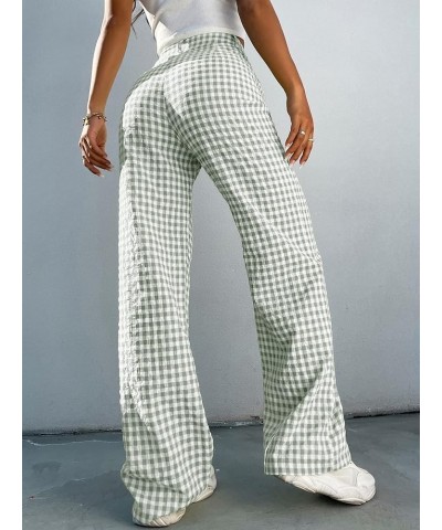 Women's Plaid High Waist Button Wide Leg Pants Gingham Trousers Multicolored $16.42 Pants