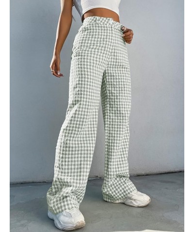 Women's Plaid High Waist Button Wide Leg Pants Gingham Trousers Multicolored $16.42 Pants