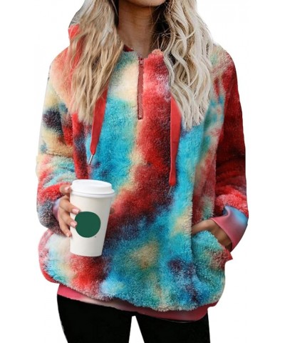 Womens Sherpa Pullover Oversized Fuzzy Hoodie Double Fleece Sweatshirts Fluffy Buffalo Plaid Outerwear A-red Blue $19.37 Hood...