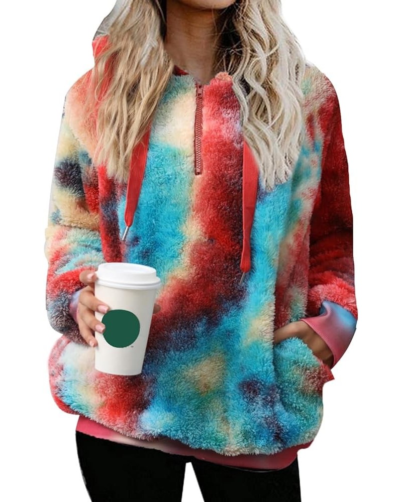 Womens Sherpa Pullover Oversized Fuzzy Hoodie Double Fleece Sweatshirts Fluffy Buffalo Plaid Outerwear A-red Blue $19.37 Hood...