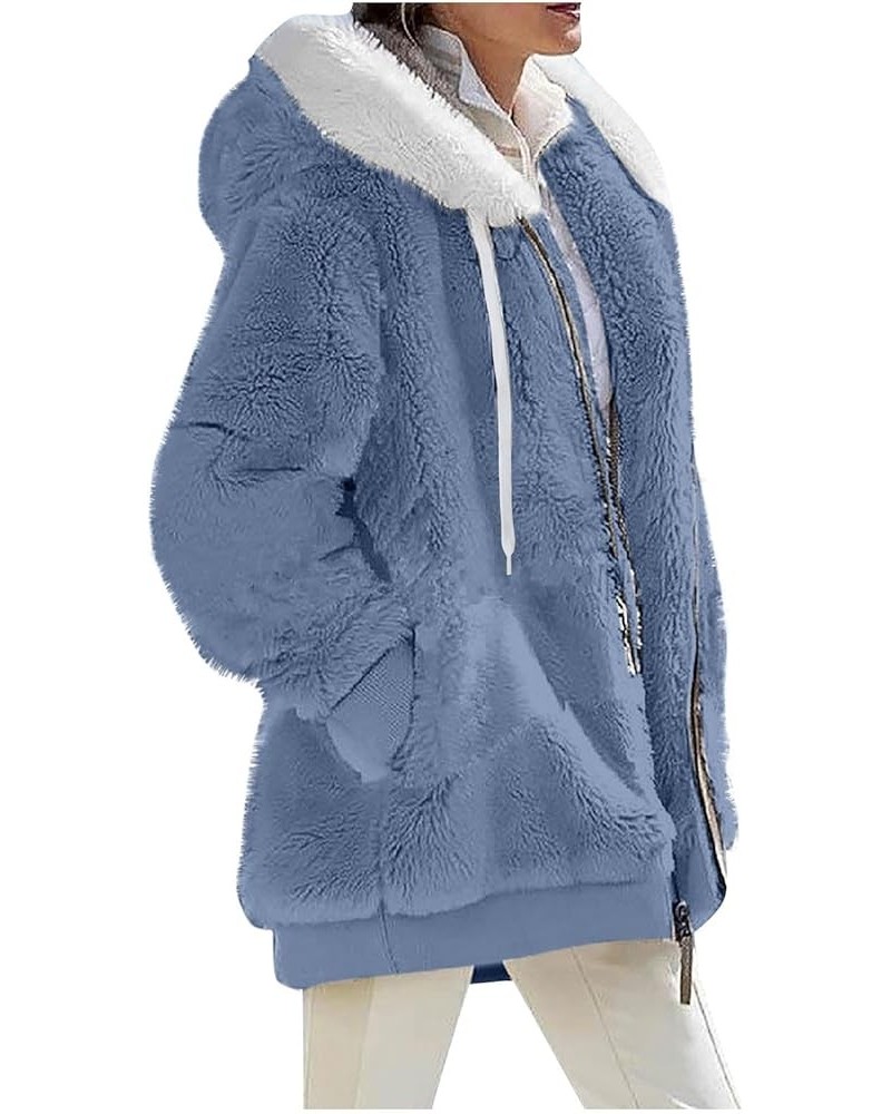 Fleece Jacket Sherpa Jackets for Women 2023 Fall Winter Fuzzy Fleece Jacket Casual Loose Hooded Coats Outerwear 01-light Blue...