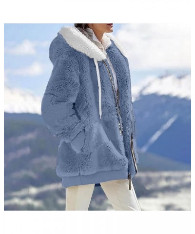 Fleece Jacket Sherpa Jackets for Women 2023 Fall Winter Fuzzy Fleece Jacket Casual Loose Hooded Coats Outerwear 01-light Blue...