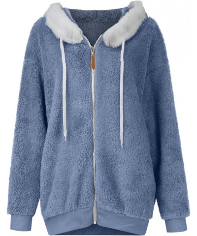 Fleece Jacket Sherpa Jackets for Women 2023 Fall Winter Fuzzy Fleece Jacket Casual Loose Hooded Coats Outerwear 01-light Blue...