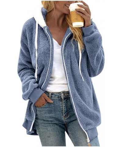 Fleece Jacket Sherpa Jackets for Women 2023 Fall Winter Fuzzy Fleece Jacket Casual Loose Hooded Coats Outerwear 01-light Blue...