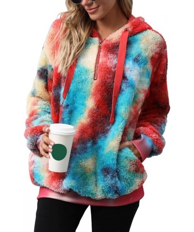 Womens Sherpa Pullover Oversized Fuzzy Hoodie Double Fleece Sweatshirts Fluffy Buffalo Plaid Outerwear A-red Blue $19.37 Hood...