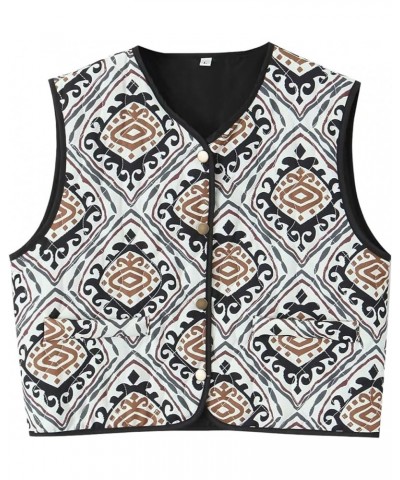 Women's Cropped Puffer Vest Vintage Floral Print Button Down Lightweight Sleeveless Jacket 01black $13.76 Vests