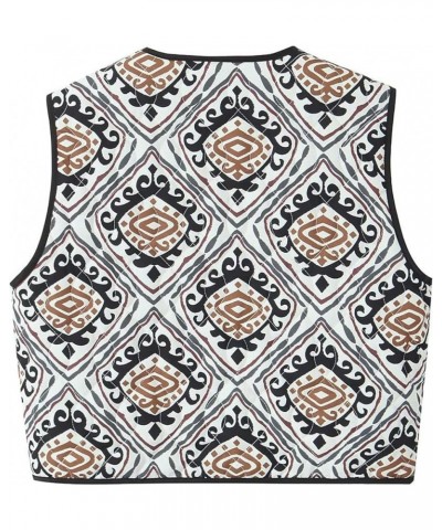 Women's Cropped Puffer Vest Vintage Floral Print Button Down Lightweight Sleeveless Jacket 01black $13.76 Vests