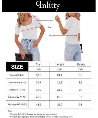 Women's 2024 Summer Short Sleeve Tops Square Neck Slim Fit T Shirts Casual Basic Tee Shirt Navy $13.56 Tops