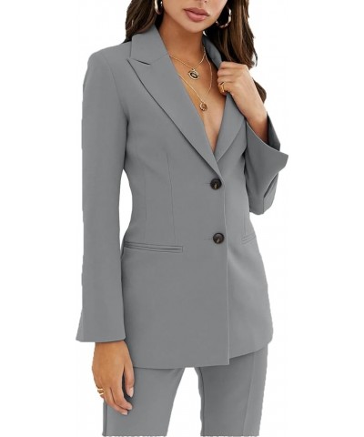 Women's Suits Two Piece Notch Lapel Slim Fit Work Suit Lady Outfit Casual Jacket and Pant Silver $30.08 Suits