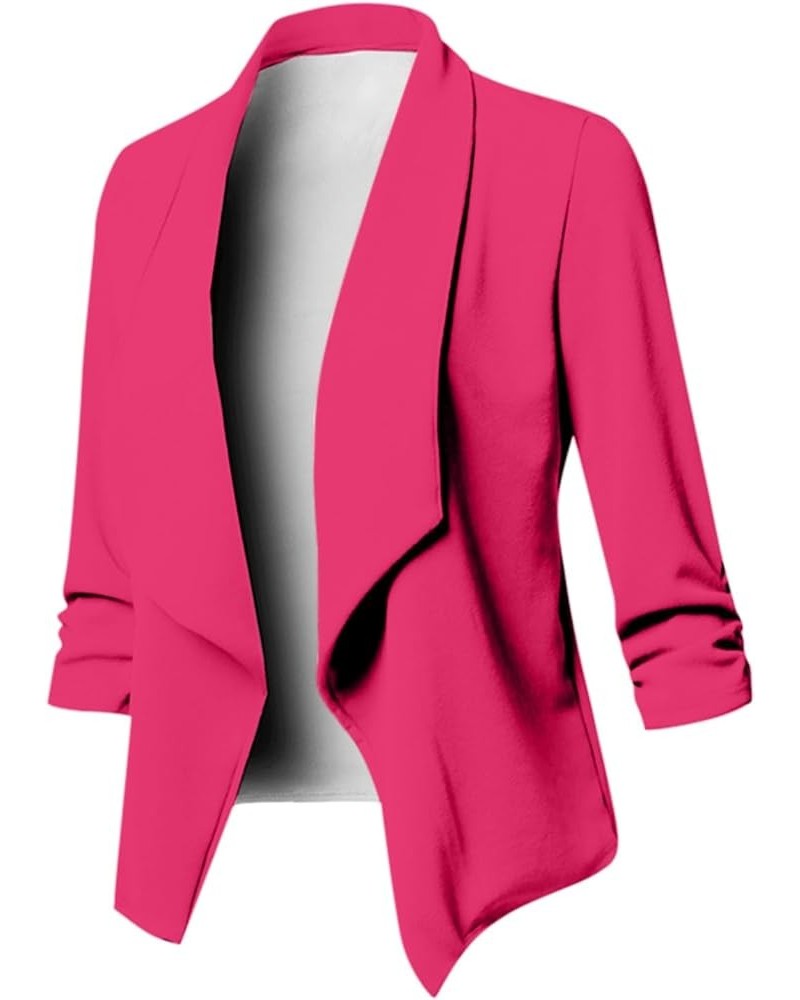 Cropped Blazers Womens 2023 Fall Winter Casual Solid Suiting Coats Jacket Open Front Long Sleeve Cardigan Outerwear Hot Pink-...