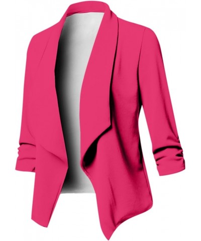 Cropped Blazers Womens 2023 Fall Winter Casual Solid Suiting Coats Jacket Open Front Long Sleeve Cardigan Outerwear Hot Pink-...