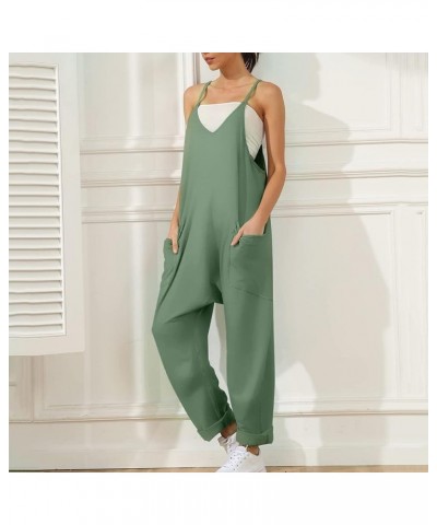 Womens Jumpsuits Casual Summer Onesie Rompers Sleeveless Loose Baggy Overalls Jumpers with Pockets 2024 Clothes 2-green $13.8...