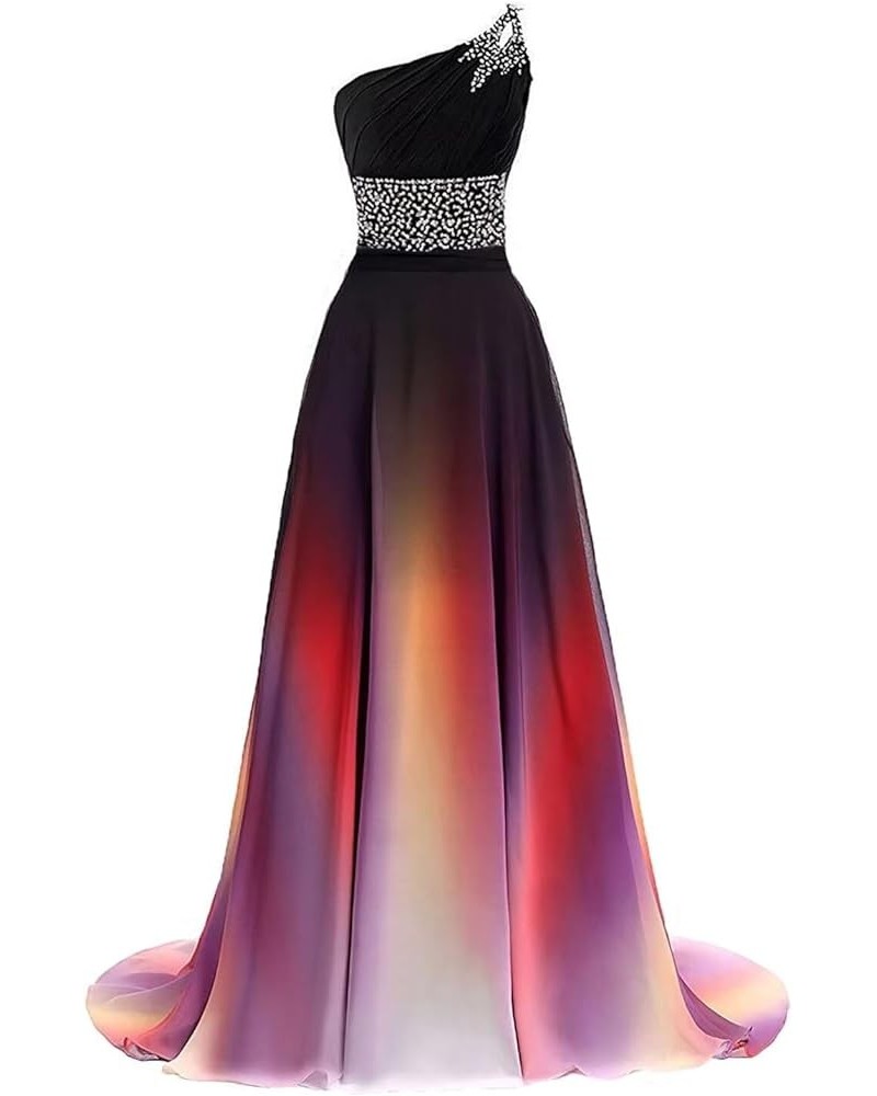 Ombre Chiffon Prom Evening Dresses for Women One Shoulder Long Bridesmaid Dress Formal Gown Style3-black Pink $43.00 Dresses