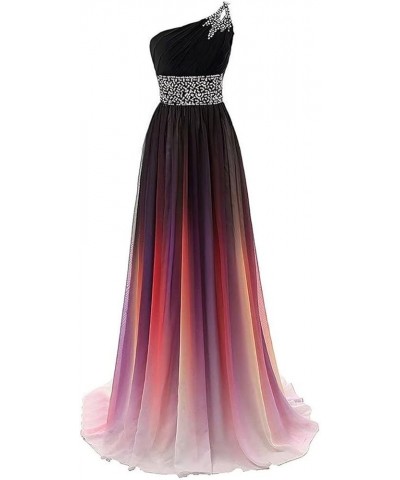 Ombre Chiffon Prom Evening Dresses for Women One Shoulder Long Bridesmaid Dress Formal Gown Style3-black Pink $43.00 Dresses