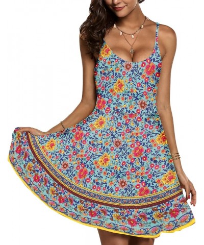 Women's 2023 Summer Dress Adjustable Spaghetti Strap Boho Floral Fit & Flare Beach Sundress Pattern 29 $14.19 Dresses