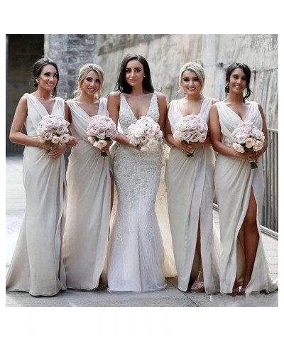 Women's V Neck Chiffon Bridesmaid Dresses for Wedding Long High Split Elegent Formal Gowns and Evening Dresses Mint $32.20 Dr...