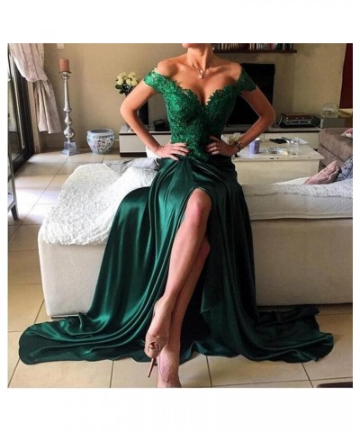 Off Shoulder V Neck Front Slit Long Lace Prom Formal Evening Party Dresses Purple $48.16 Dresses