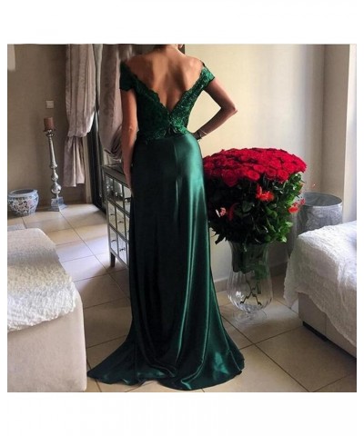 Off Shoulder V Neck Front Slit Long Lace Prom Formal Evening Party Dresses Purple $48.16 Dresses