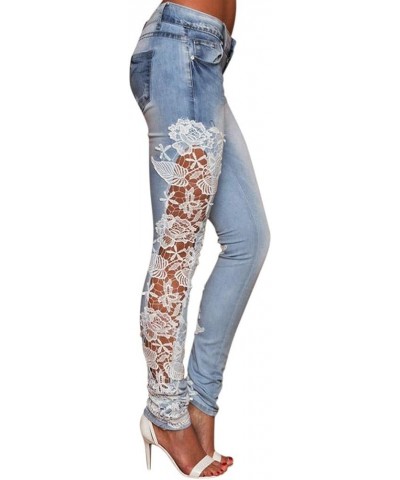 Womens Ripped Jeans, Y2K Style Slim Bell Bottoms Stretchy Black and Blue Baggy Floral Lace Print 07-white $13.24 Jeans