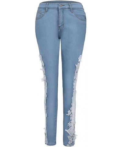 Womens Ripped Jeans, Y2K Style Slim Bell Bottoms Stretchy Black and Blue Baggy Floral Lace Print 07-white $13.24 Jeans