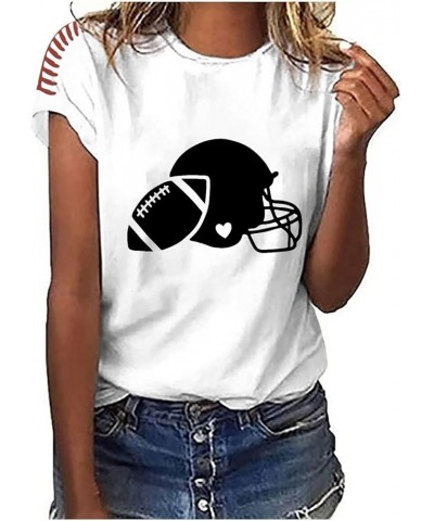 Plus Size Football Lovers' T Shirts Short Sleeve Football Graphic Crewneck Tops Game Day Casual Blouses S-5XL A-white $4.06 A...