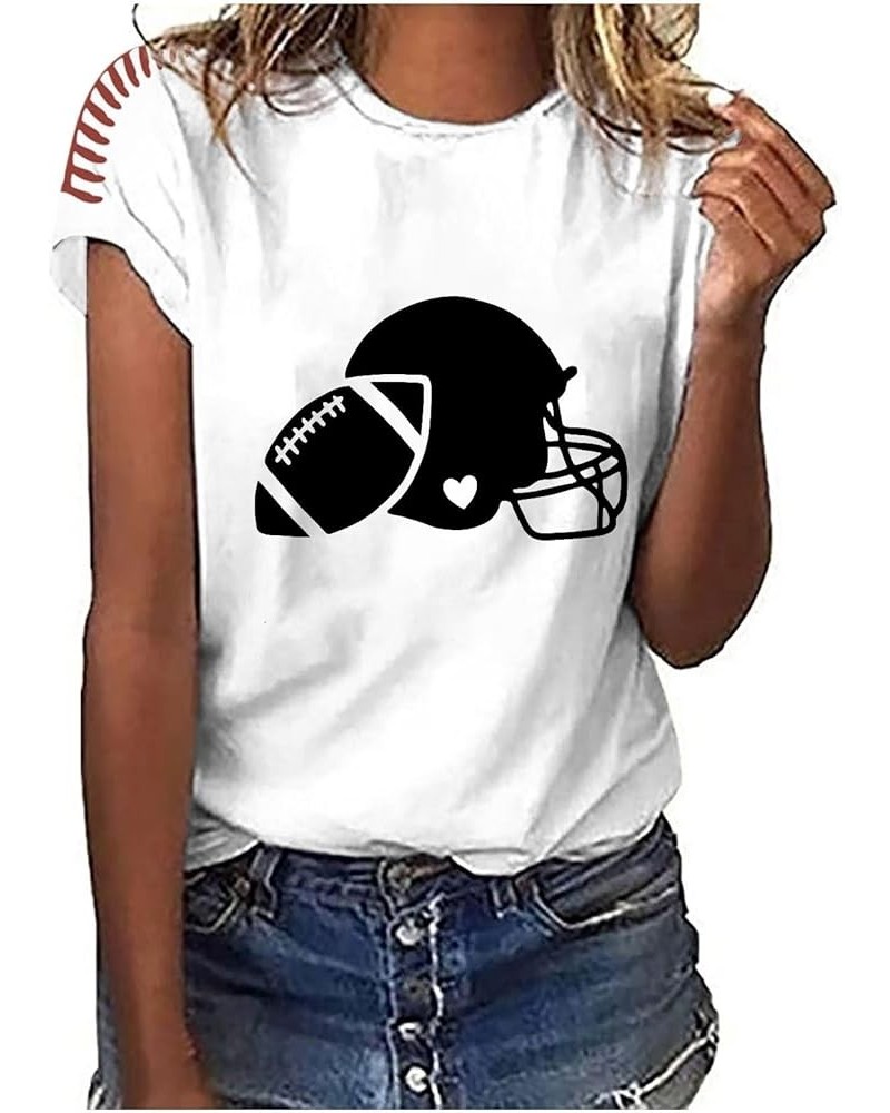 Plus Size Football Lovers' T Shirts Short Sleeve Football Graphic Crewneck Tops Game Day Casual Blouses S-5XL A-white $4.06 A...