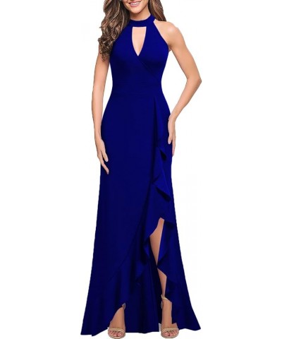 Women's High Neck Sleeveless Split Bodycon Mermaid Evening Cocktail Long Dress Royal Blue $33.03 Dresses