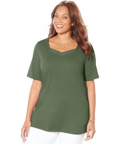 Women's Plus Size Suprema Sweetheart Tee Olive Green $18.19 T-Shirts