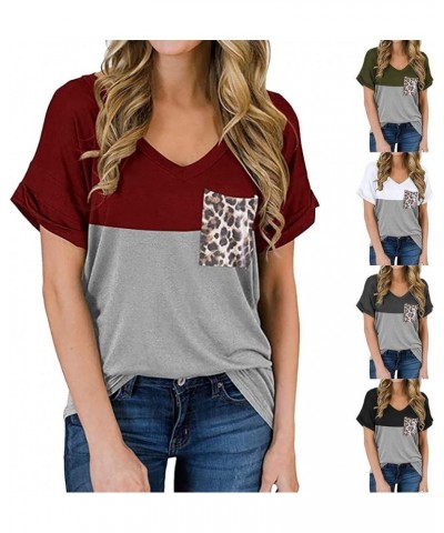 Women's V Neck Short Sleeve T Shirts Summer Basic Casual Loose Fit Rolled Sleeve Tops with Pocket Dred $7.30 T-Shirts