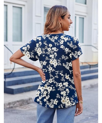 Womens Summer Tops Ruffle Short Sleeve Shirts Casual Loose Key Hole Pleated Tunic Blouses Floral1 $10.78 Blouses