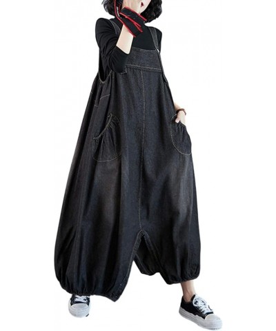 Women's Solid Jumpsuit Adjustable Belt Denim Bib Overall Casual Baggy Rompers Skirts Black $22.44 Overalls