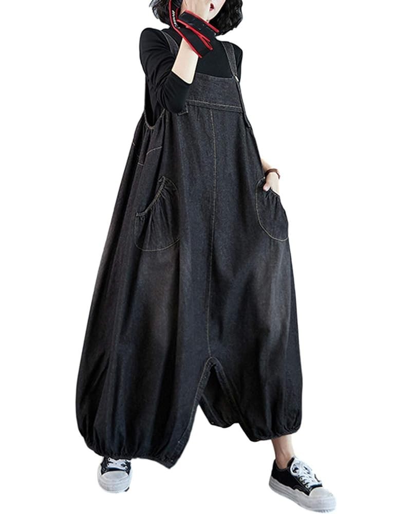 Women's Solid Jumpsuit Adjustable Belt Denim Bib Overall Casual Baggy Rompers Skirts Black $22.44 Overalls