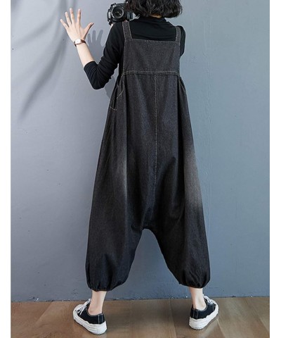 Women's Solid Jumpsuit Adjustable Belt Denim Bib Overall Casual Baggy Rompers Skirts Black $22.44 Overalls