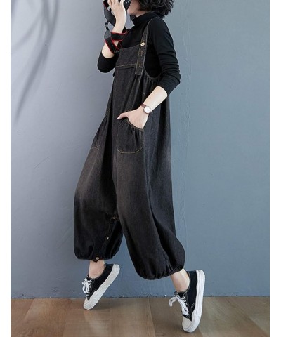 Women's Solid Jumpsuit Adjustable Belt Denim Bib Overall Casual Baggy Rompers Skirts Black $22.44 Overalls