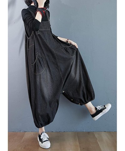 Women's Solid Jumpsuit Adjustable Belt Denim Bib Overall Casual Baggy Rompers Skirts Black $22.44 Overalls