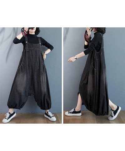 Women's Solid Jumpsuit Adjustable Belt Denim Bib Overall Casual Baggy Rompers Skirts Black $22.44 Overalls