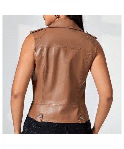 Faux Leather Jacket Vest for Women Sleeveless Motorcycle Zipper PU Moto Bike Coat Solid Slim Fit Outwear with Pockets Yellow ...