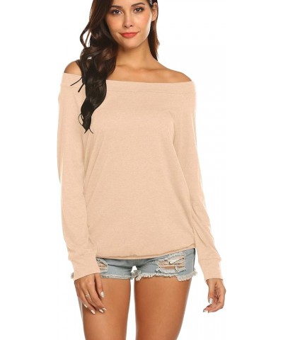 Women's Long Sleeve Boat Neck Off Shoulder Blouse Tops Z Apricot $10.89 Blouses