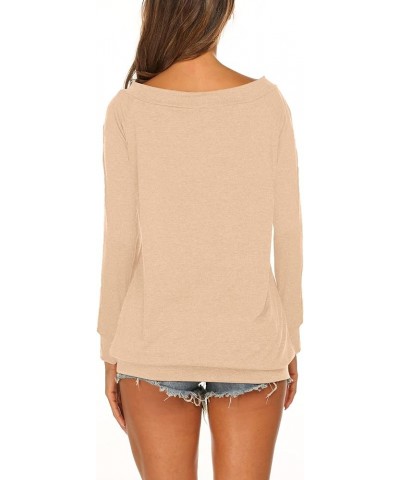 Women's Long Sleeve Boat Neck Off Shoulder Blouse Tops Z Apricot $10.89 Blouses