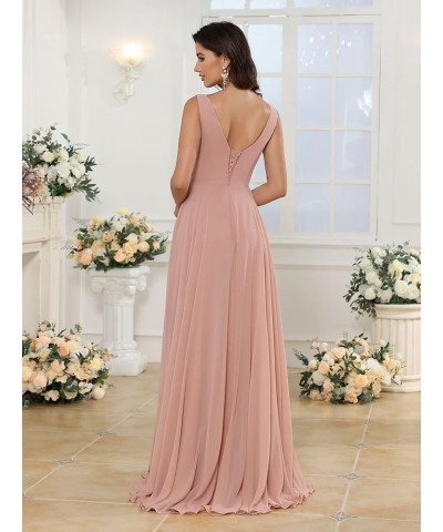 Women's V Neck Bridesmaid Dresses for Women Chiffon Ruched Formal Evening Dress with Silt PU119 Dusty Pink $34.10 Dresses