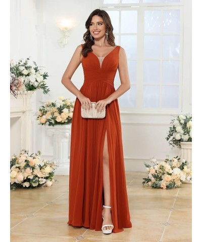 Women's V Neck Bridesmaid Dresses for Women Chiffon Ruched Formal Evening Dress with Silt PU119 Dusty Pink $34.10 Dresses