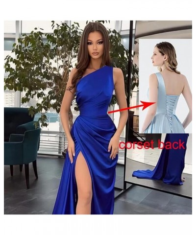 Women's One Shoulder Mermaid Prom Dress with Slit Satin Bridesmaid Dresses Long Ruched Formal Evening Gown Silver $34.07 Dresses