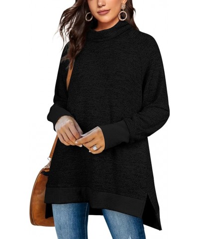 Women's Turtle Neck Sweatshirts High Low Hem Side Slit Aa Black $15.58 Hoodies & Sweatshirts