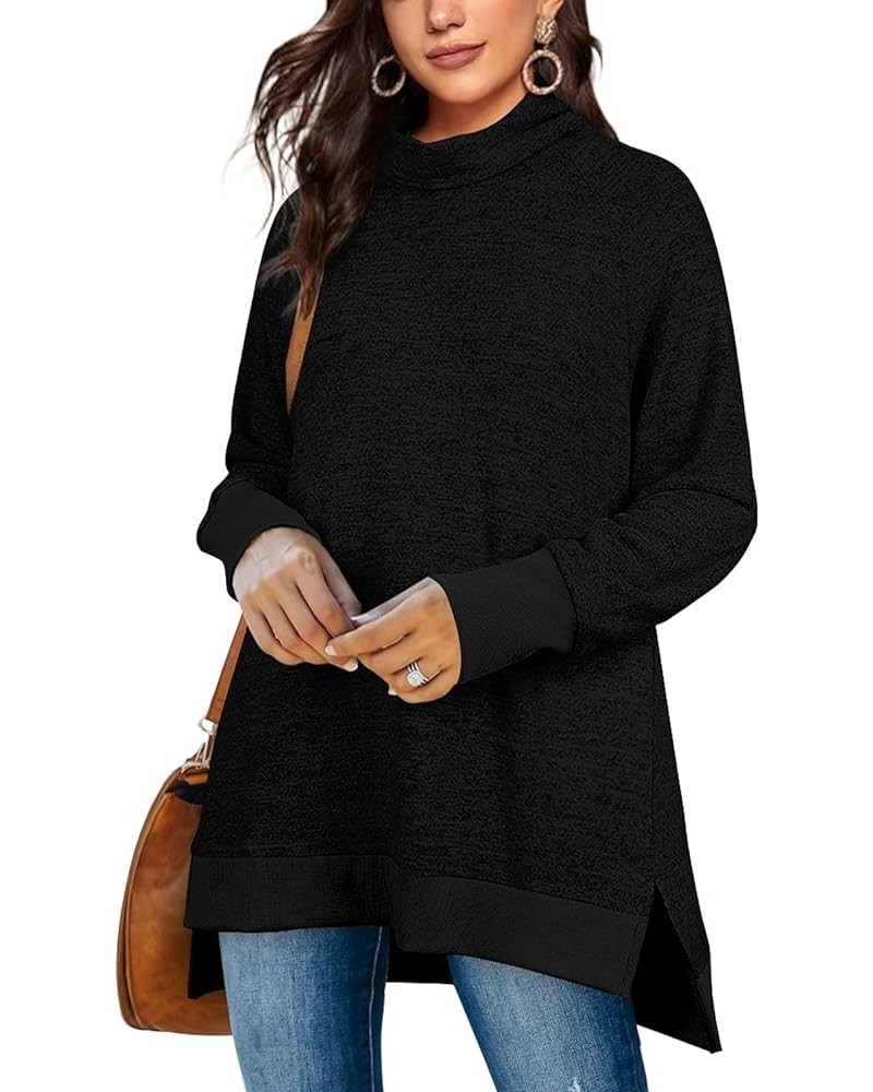 Women's Turtle Neck Sweatshirts High Low Hem Side Slit Aa Black $15.58 Hoodies & Sweatshirts