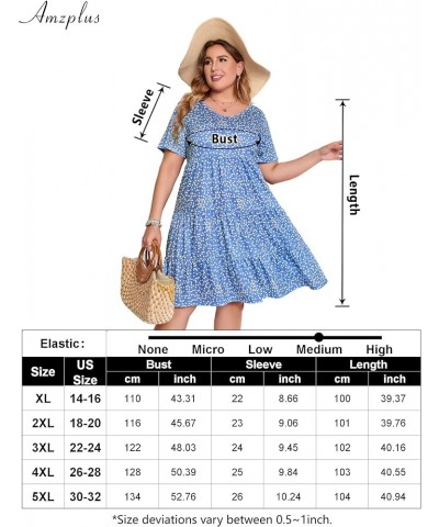 Women's Plus Size Casual Dress Lantern Sleeve Ruffle Hem V Neck Loose Swing Tunic Mini Dress Short-sky Blue Love $17.15 Dresses