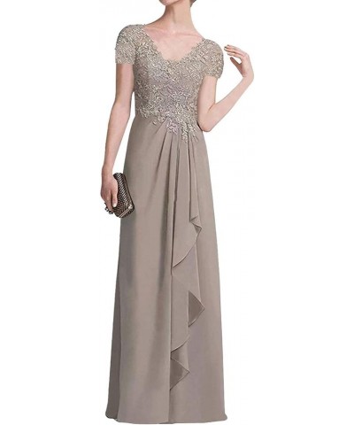 Mother of The Bride Dresses Long Evening Formal Dress Lace Applique Short Sleeve Ruffles Grape $36.26 Dresses