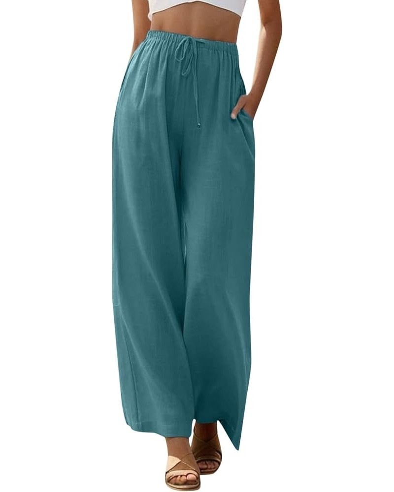 Cotton Linen Pants for Women Elastic Waist Drawstring Wide Leg Palazzo Pants 2024 Summer Casual Loose Beach Trousers Pockets ...