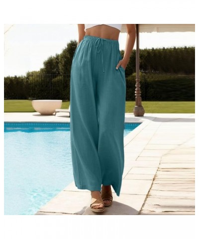 Cotton Linen Pants for Women Elastic Waist Drawstring Wide Leg Palazzo Pants 2024 Summer Casual Loose Beach Trousers Pockets ...